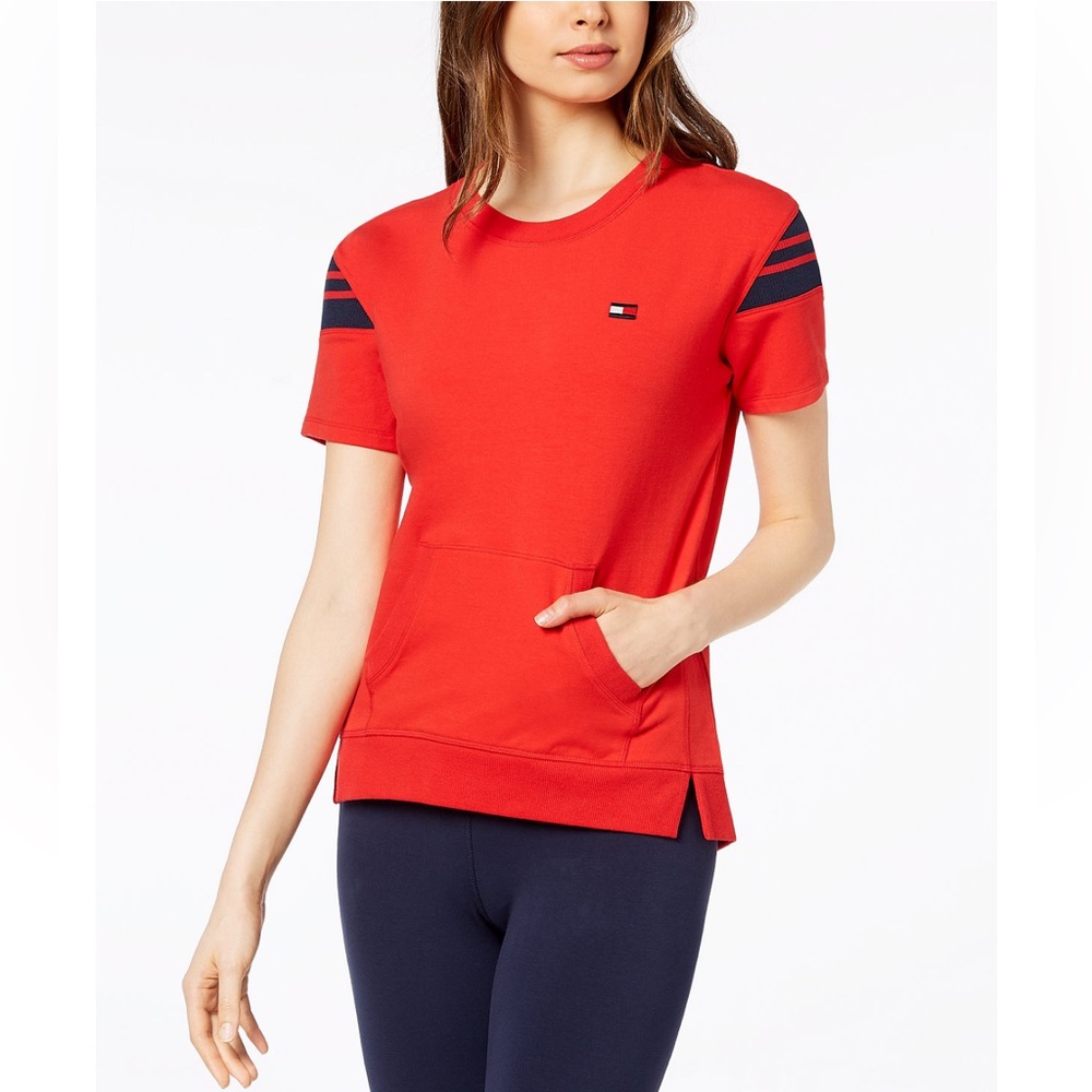 TOMMY HILFIGER Short Sleeve Kangaroo-Pocket Sweatshirt EUC S/P